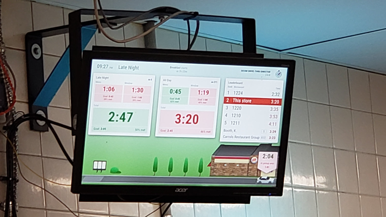 Photo showing a real drive-thru monitor installation on a screen